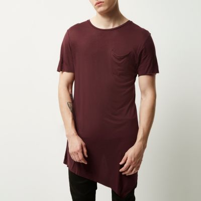 Dark red draped asymmetric longline t-shirt